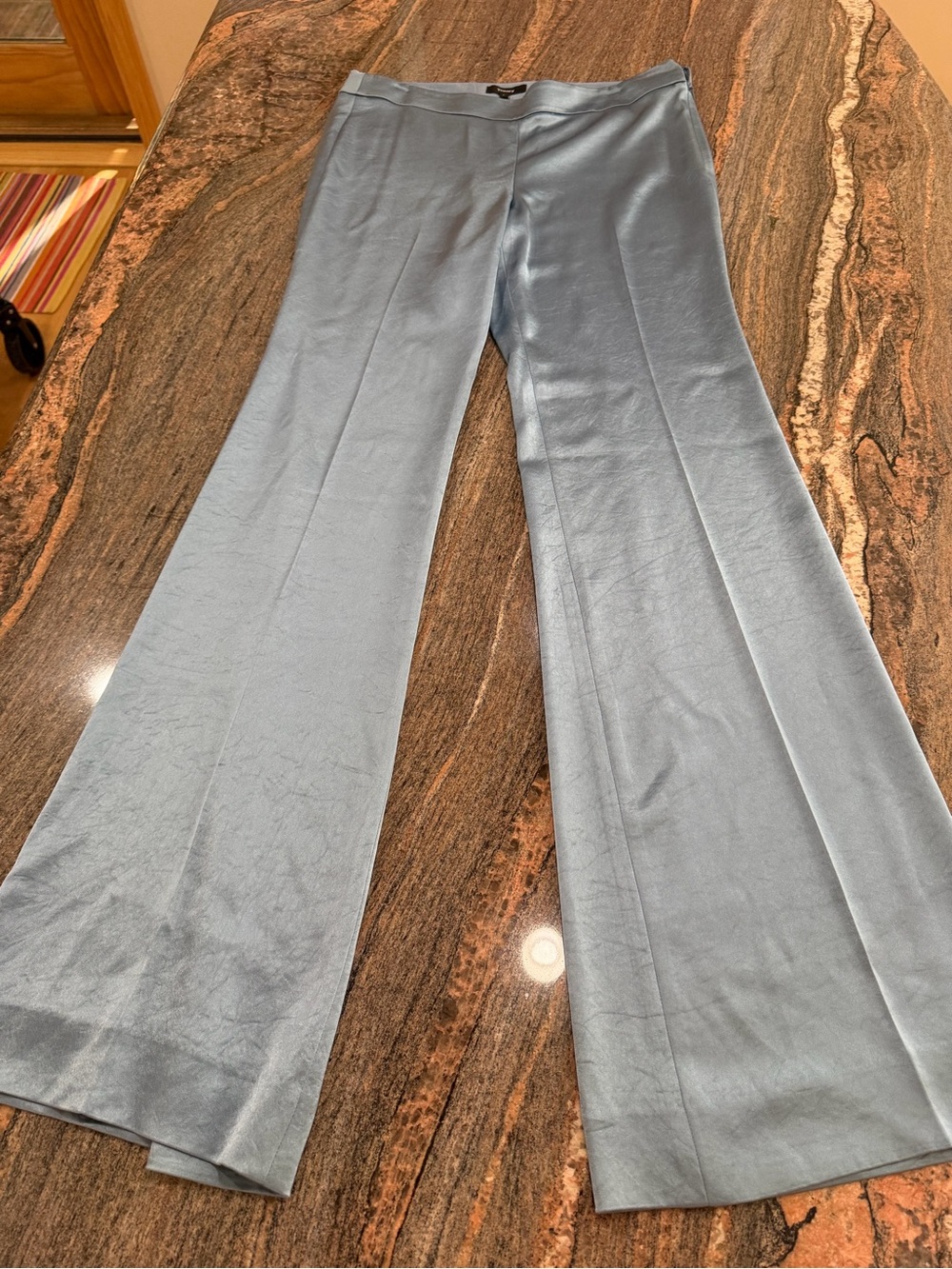 NEW THEORY CLEAN FLARE PANT DOUBLE SATEEN SIZE 6 Light Blue Wide Leg Pants